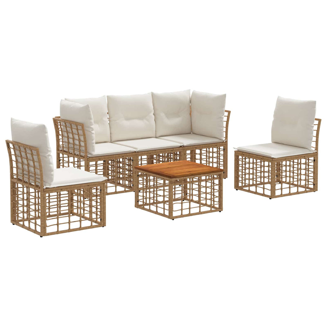 Udendørs sofagruppe 6 stk. Naturlig og Creme Hvid Polyester