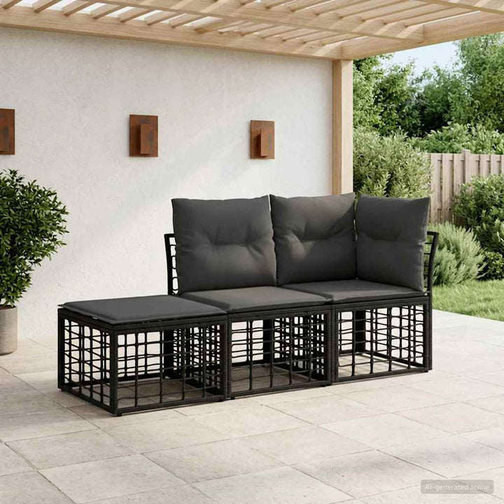 Udendørs sofagruppe med pude 3 pcs Sort Polyester