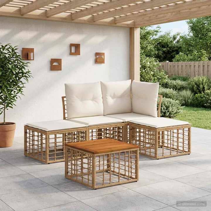 Udendørs sofagruppe 5 stk. Naturlig og Creme Hvid Polyester