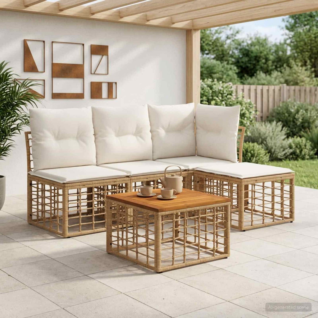 Udendørs sofagruppe 5 stk. Naturlig og Creme Hvid Polyester