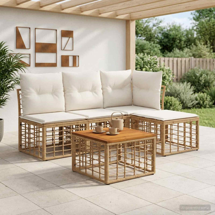 Udendørs sofagruppe 5 stk. Naturlig og Creme Hvid Polyester