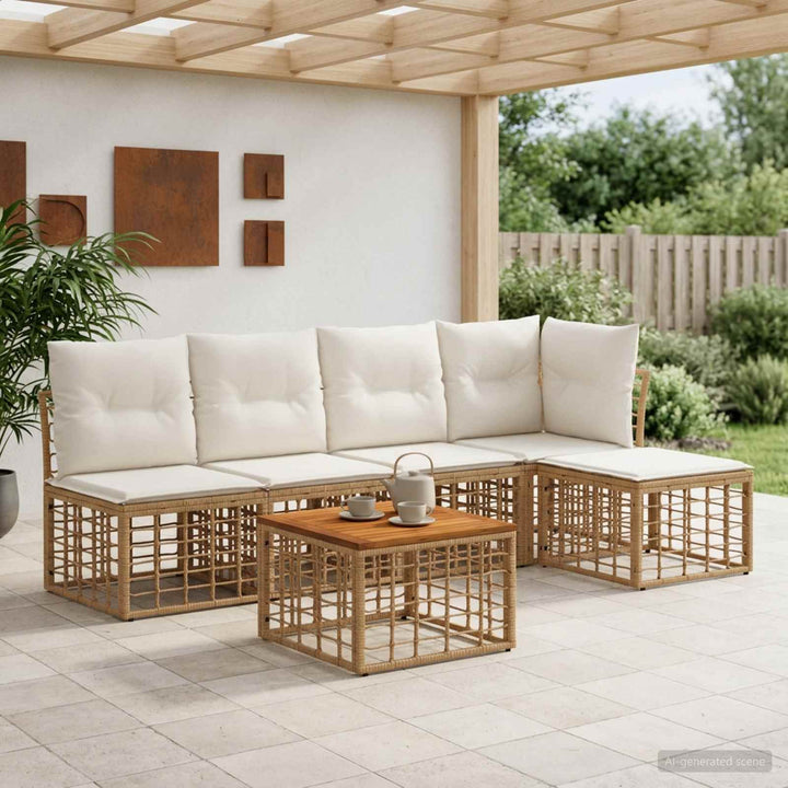 Udendørs sofagruppe 6 stk. Naturlig og Creme Hvid Polyester