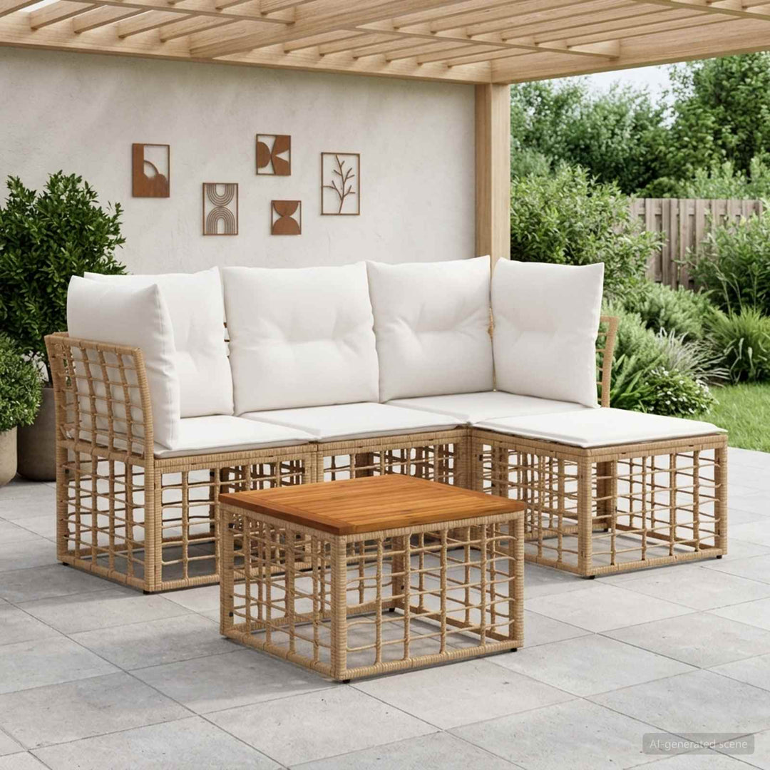 Udendørs sofagruppe 5 stk. Naturlig og Creme Hvid Polyester