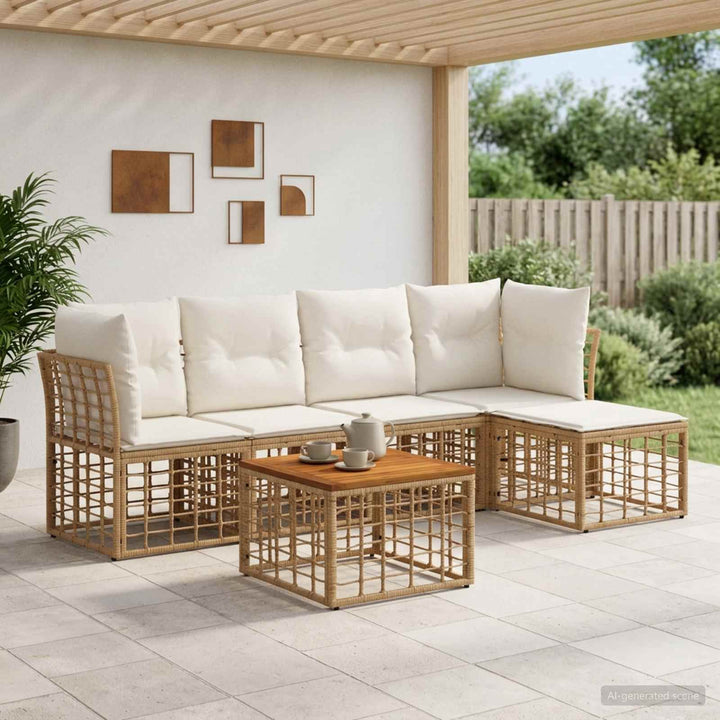 Udendørs sofagruppe 6 stk. Naturlig og Creme Hvid Polyester