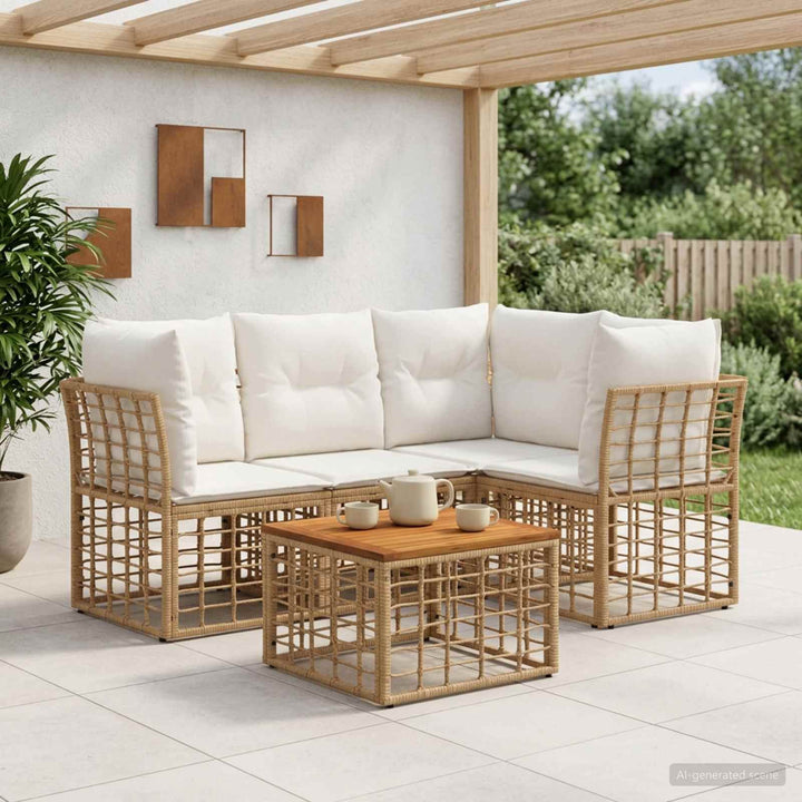 Udendørs sofagruppe 5 stk. Naturlig og Creme Hvid Polyester