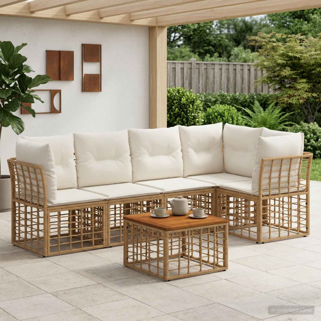 Udendørs sofagruppe 6 stk. Naturlig og Creme Hvid Polyester