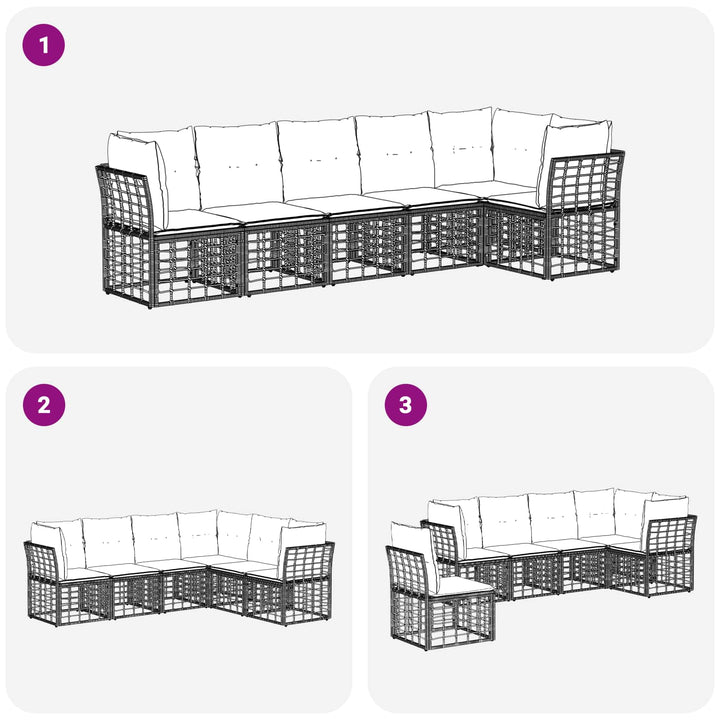 Havesofa Sæt 6 stk. Sort polyrattan
