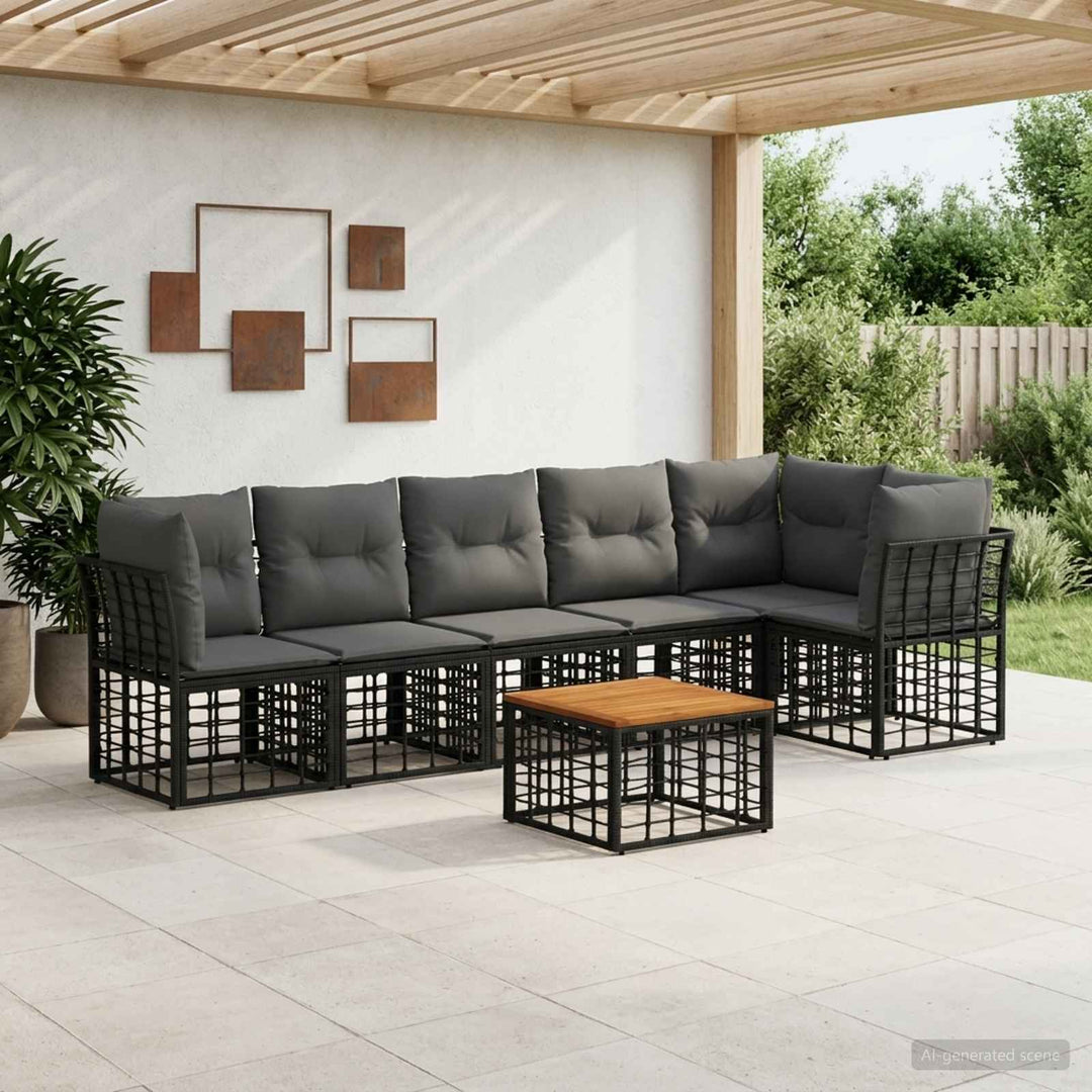 Havesofa Sæt 7 stk. Sort og Mørkegrå polyrattan