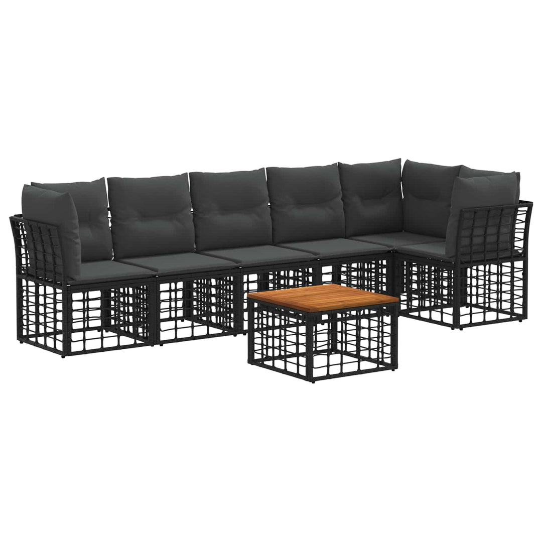Havesofa Sæt 7 stk. Sort og Mørkegrå polyrattan