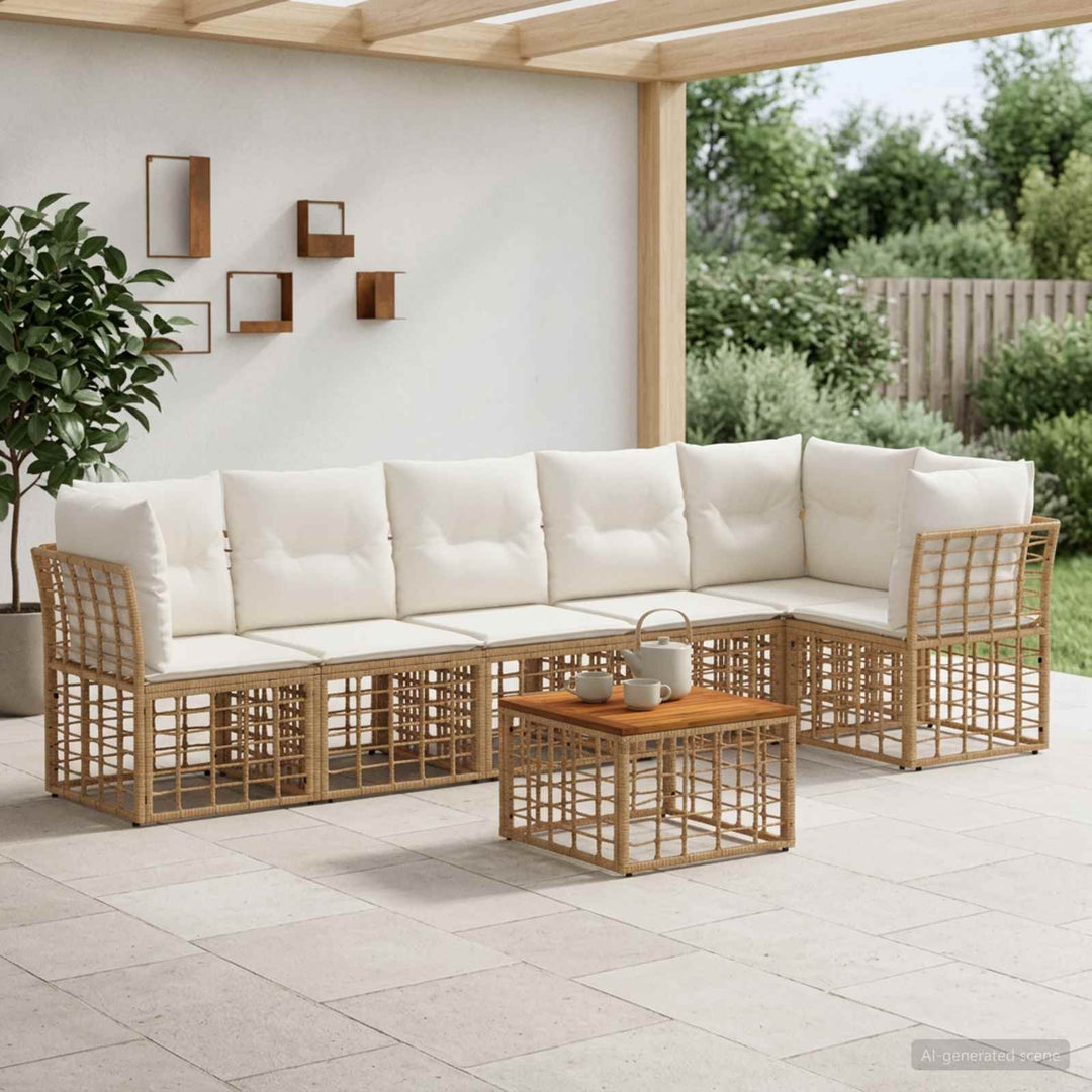 Havesofa Sæt 7 stk. Naturlig og Creme Hvid polyrattan