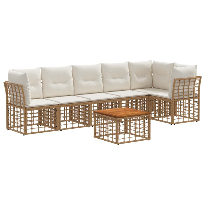 Havesofa Sæt 7 stk. Naturlig og Creme Hvid polyrattan