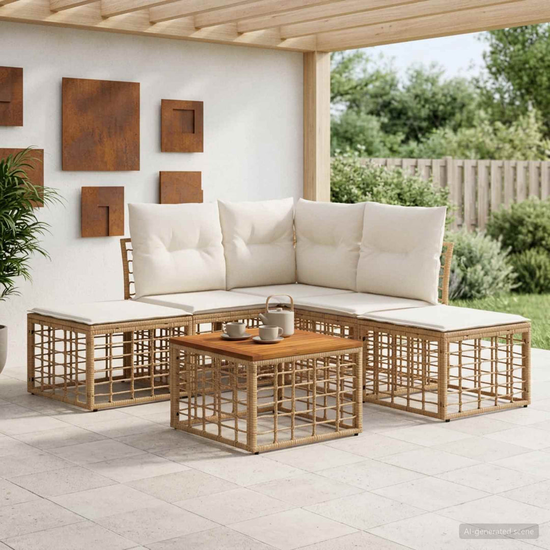 Udendørs sofagruppe 6 stk. Naturlig og Creme Hvid Polyester