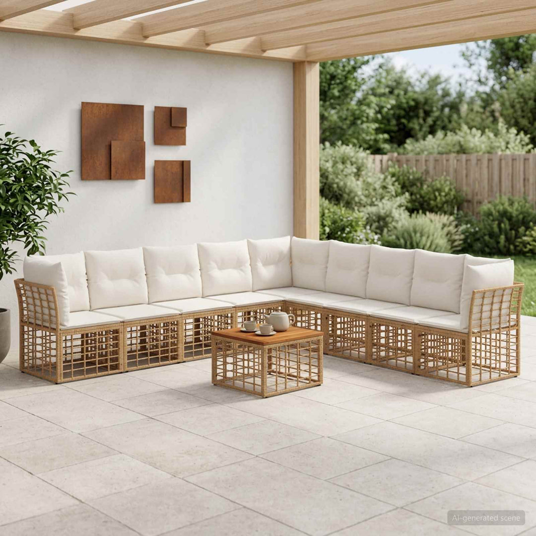 Udendørs sofagruppe 10 stk. Naturlig og Creme Hvid Polyester