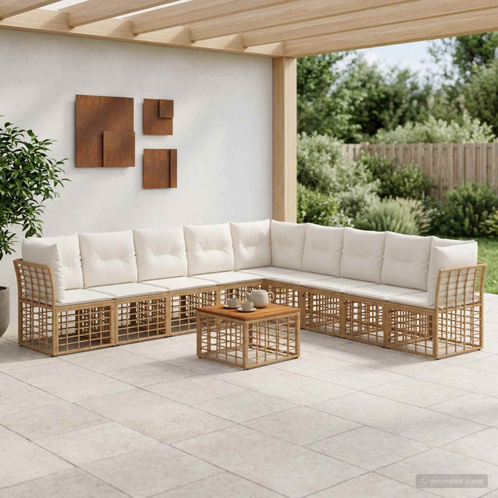 Udendørs sofagruppe 10 stk. Naturlig og Creme Hvid Polyester