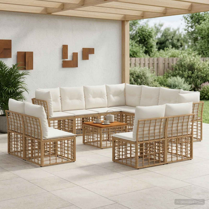Udendørs sofagruppe 12 stk. Naturlig og Creme Hvid Polyester