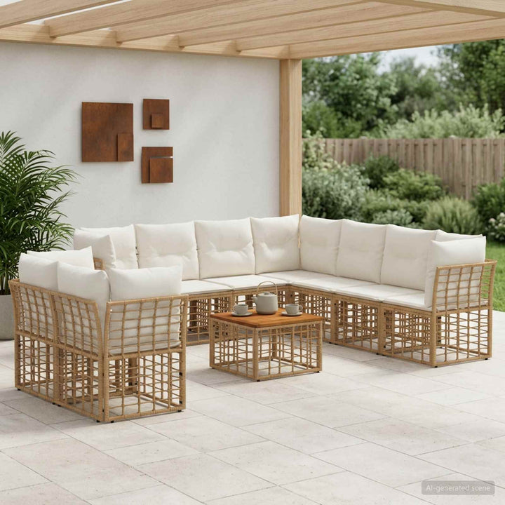 Udendørs sofagruppe 10 stk. Naturlig og Creme Hvid Polyester