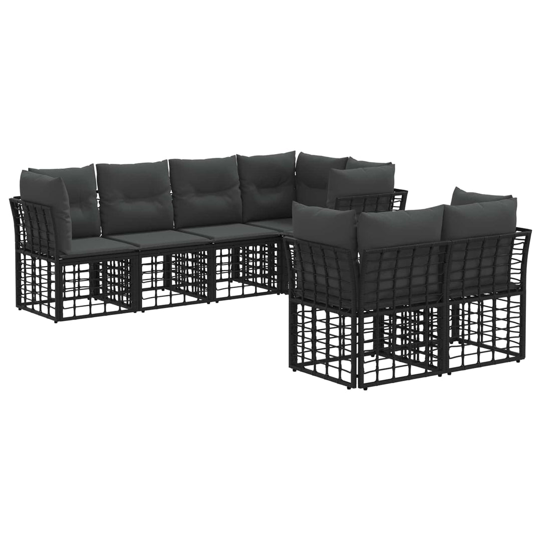 Udendørs sofagruppe med pude 7 pcs Sort Polyester