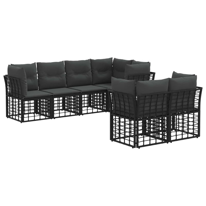 Udendørs sofagruppe med pude 7 pcs Sort Polyester
