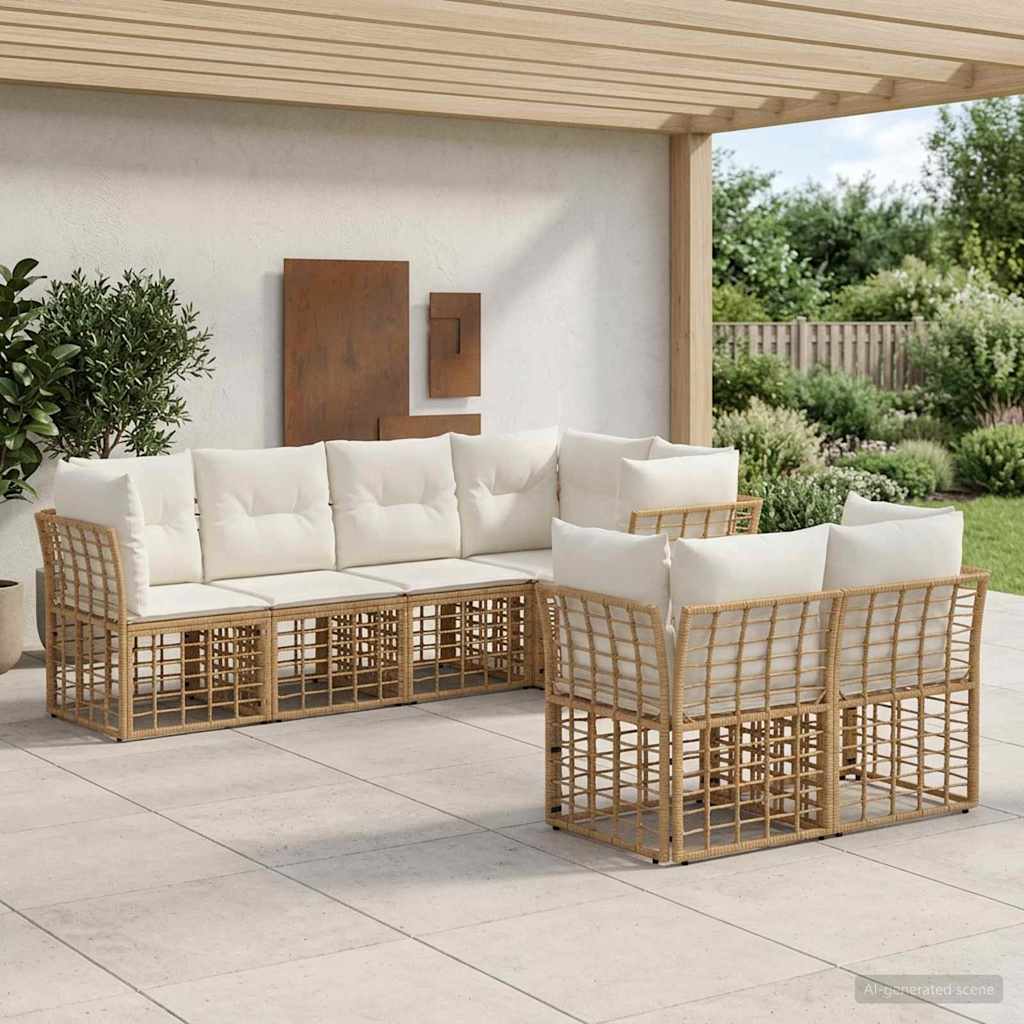 Udendørs sofagruppe med pude 7 pcs Naturfarvet Polyester
