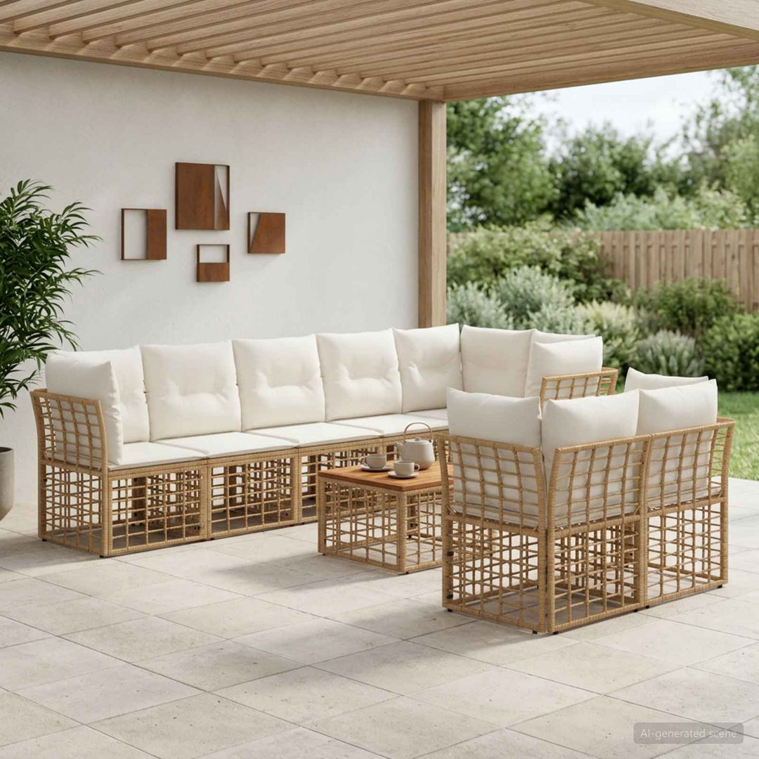 Udendørs sofagruppe 9 stk. Naturlig og Creme Hvid Polyester