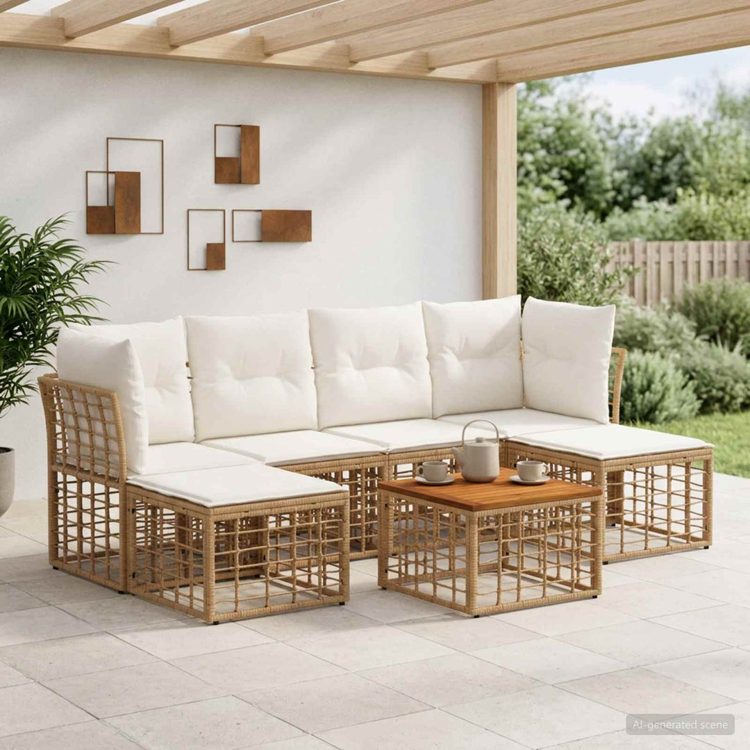 Udendørs sofagruppe 7 stk. Naturlig og Creme Hvid Polyester