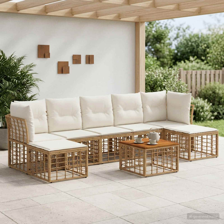 Udendørs sofagruppe 8 stk. Naturlig og Creme Hvid Polyester
