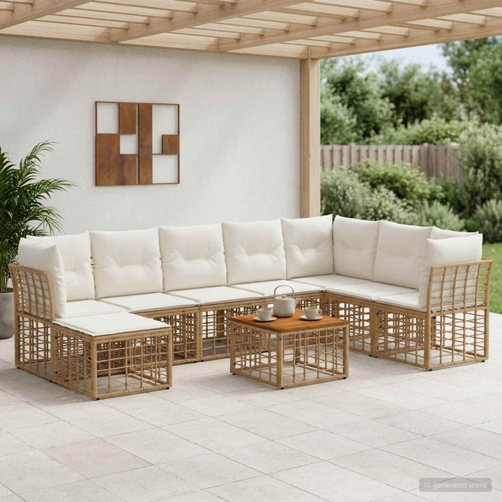 Udendørs sofagruppe 9 stk. Naturlig og Creme Hvid Polyester
