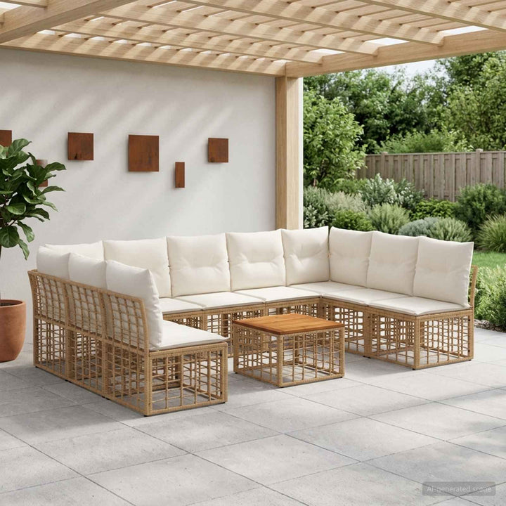 Udendørs sofagruppe 10 stk. Naturlig og Creme Hvid Polyester