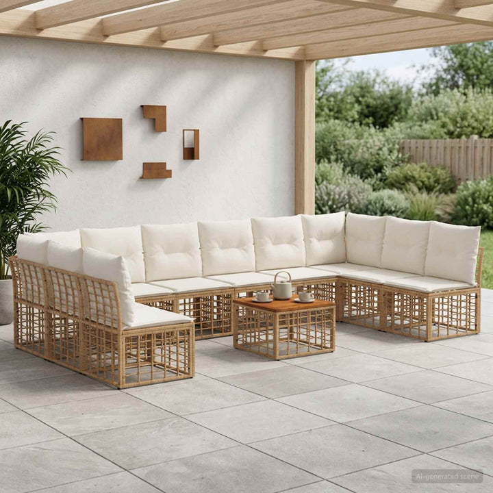 Udendørs sofagruppe 11 stk. Naturlig og Creme Hvid Polyester