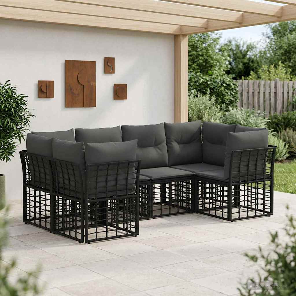 Udendørs sofagruppe med pude 6 pcs Sort Polyester