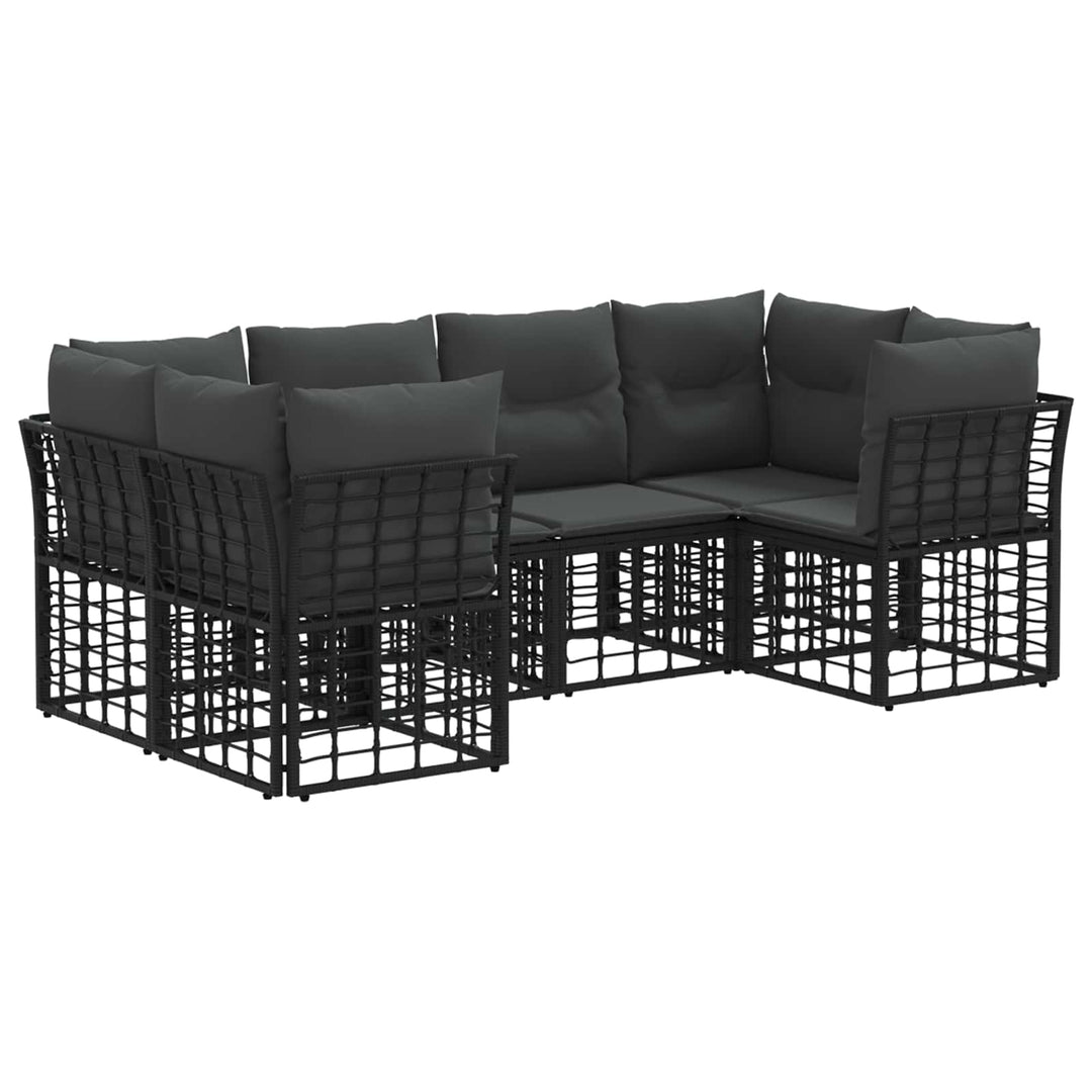 Udendørs sofagruppe med pude 6 pcs Sort Polyester