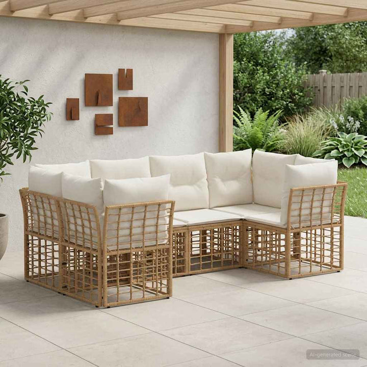 Udendørs sofagruppe med pude 6 pcs Naturfarvet Polyester