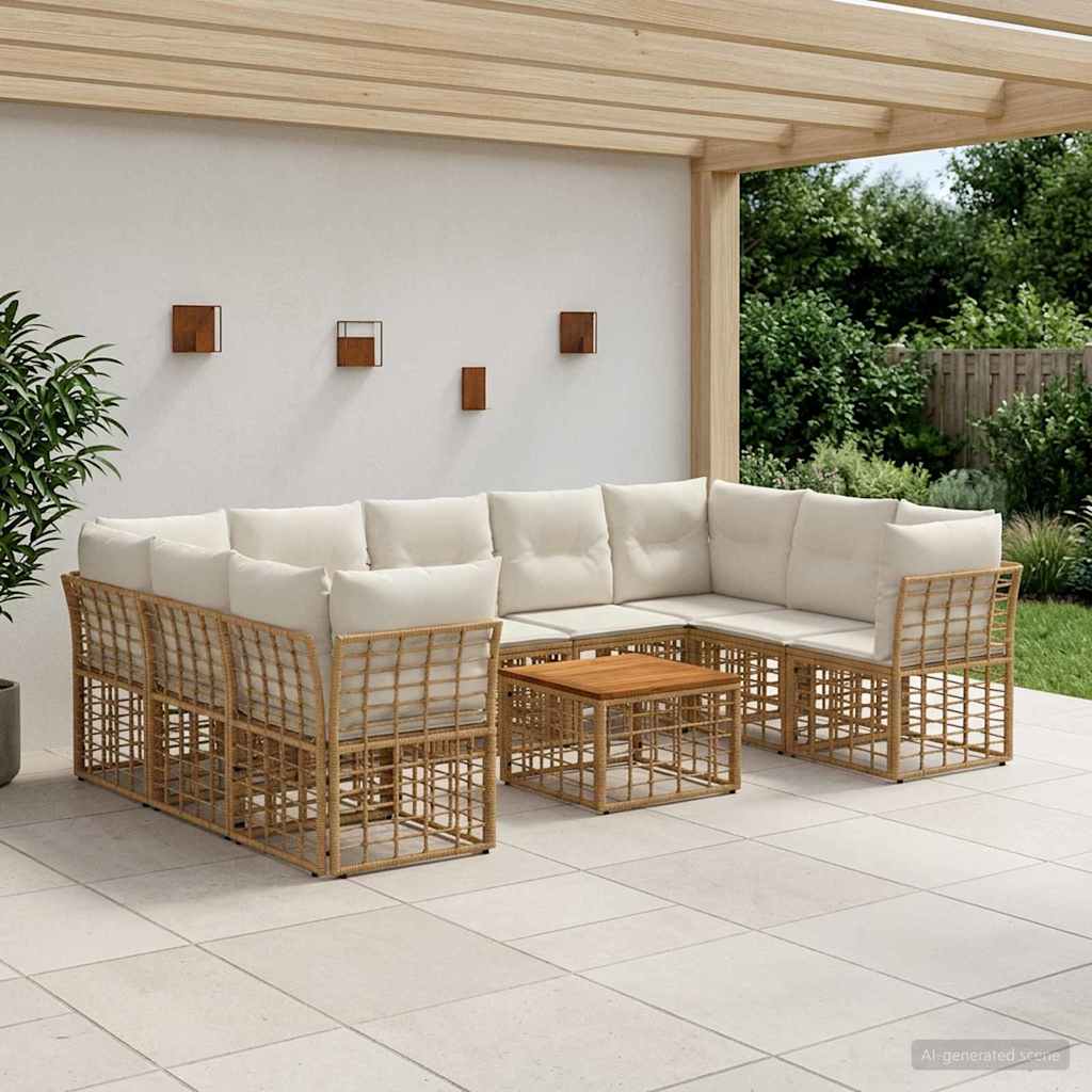 Udendørs sofagruppe 10 stk. Naturlig og Creme Hvid Polyester