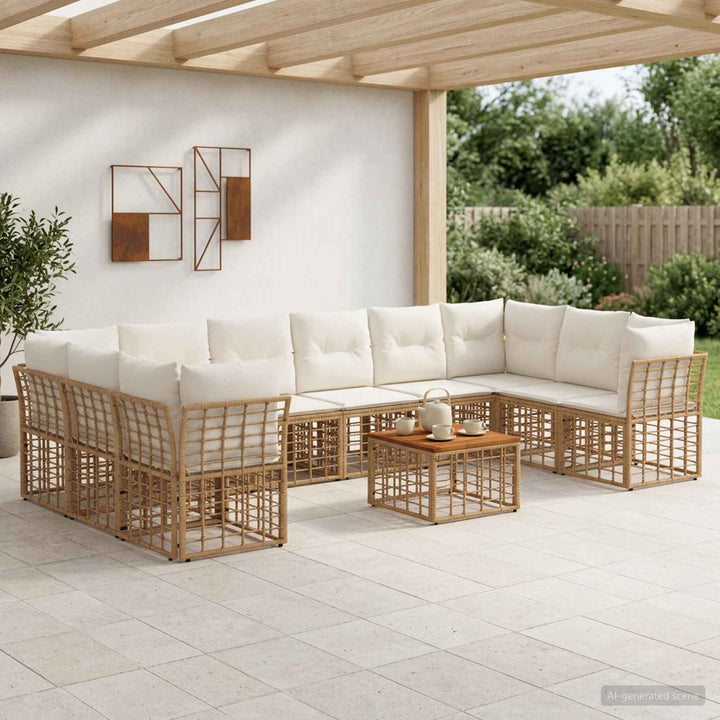 Udendørs sofagruppe 11 stk. Naturlig og Creme Hvid Polyester