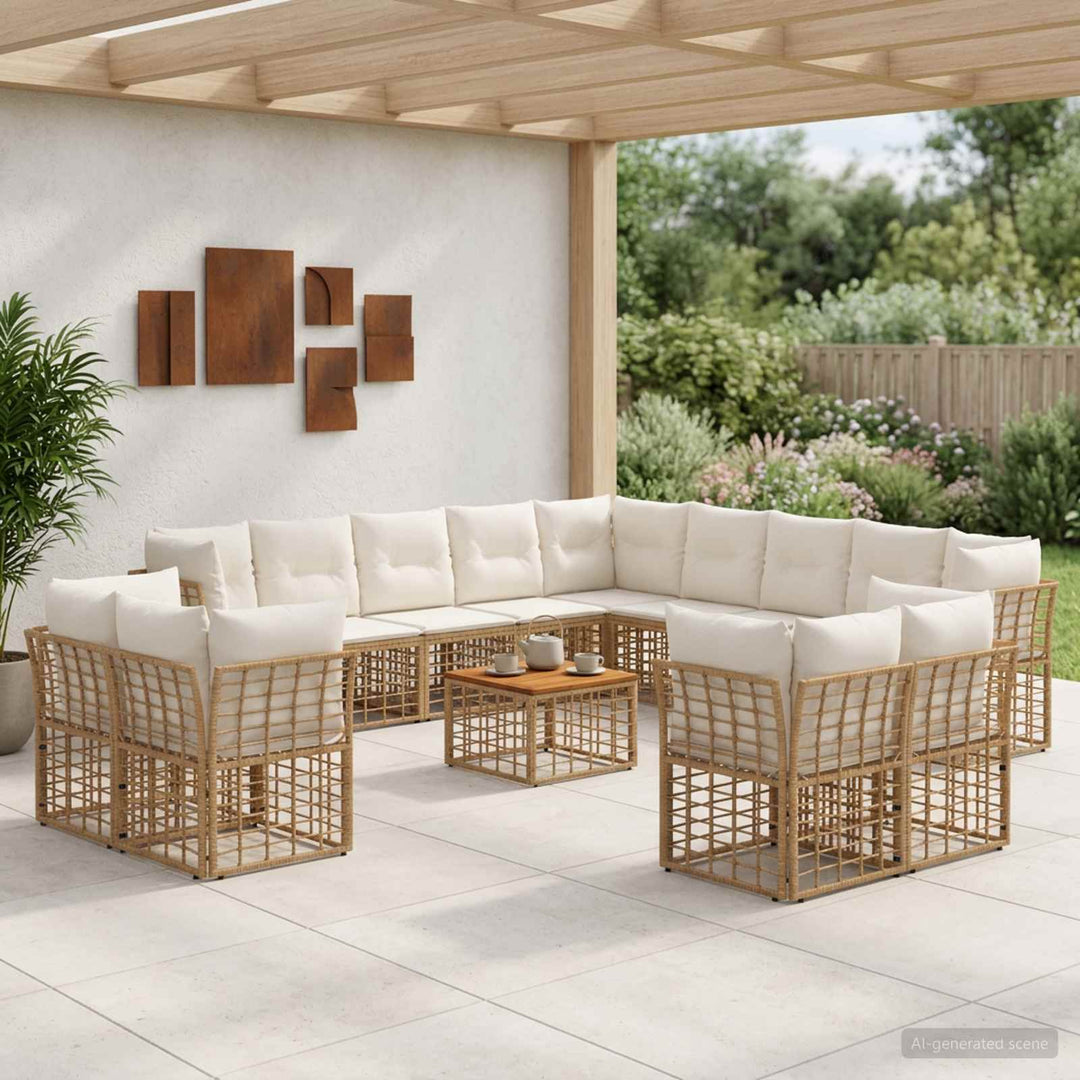 Udendørs sofagruppe 14 stk. Naturlig og Creme Hvid Polyester
