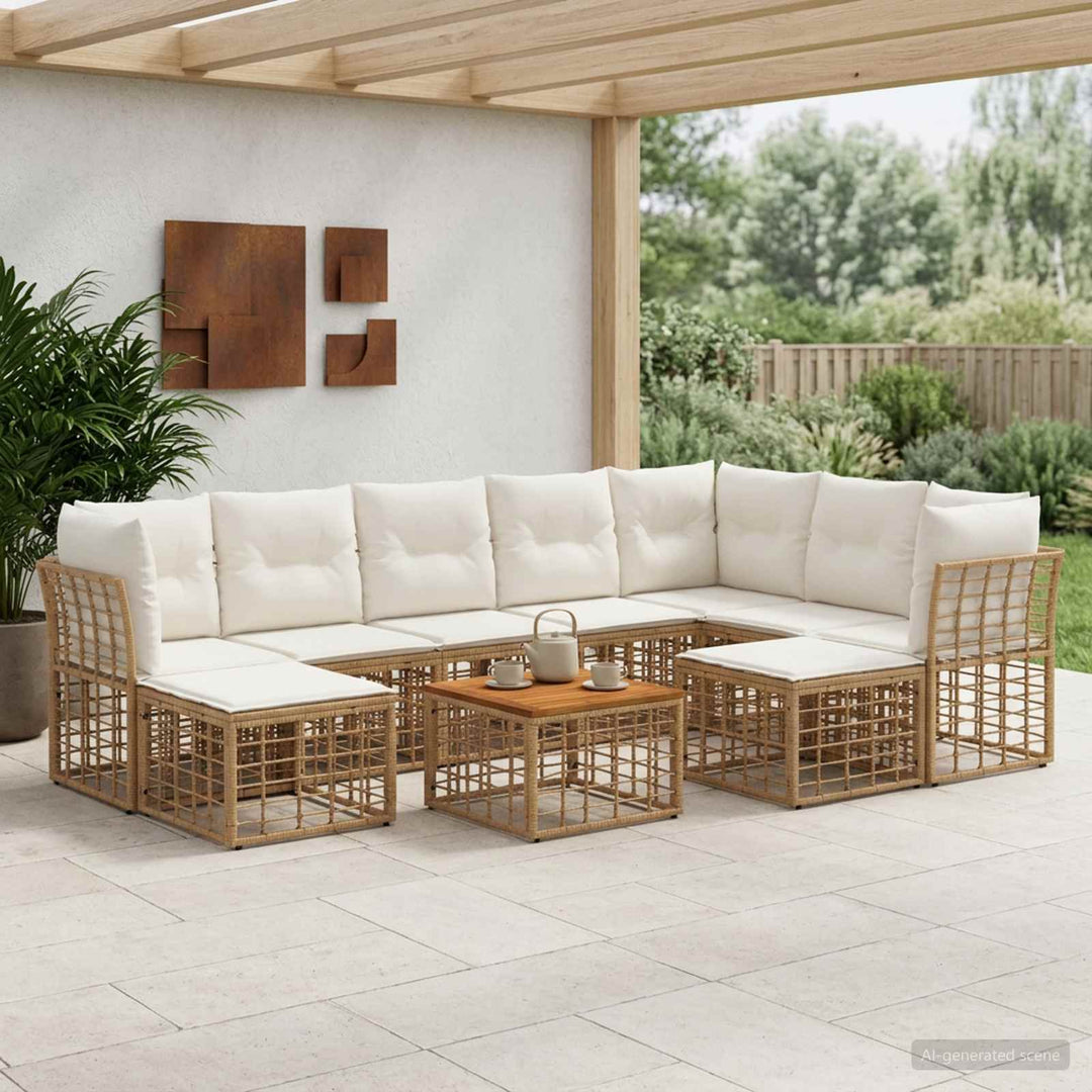 Udendørs sofagruppe 10 stk. Naturlig og Creme Hvid Polyester