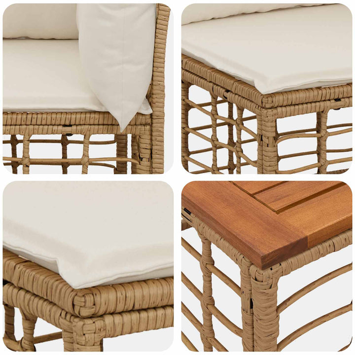 Udendørs sofagruppe 11 stk. Naturlig og Creme Hvid polyrattan