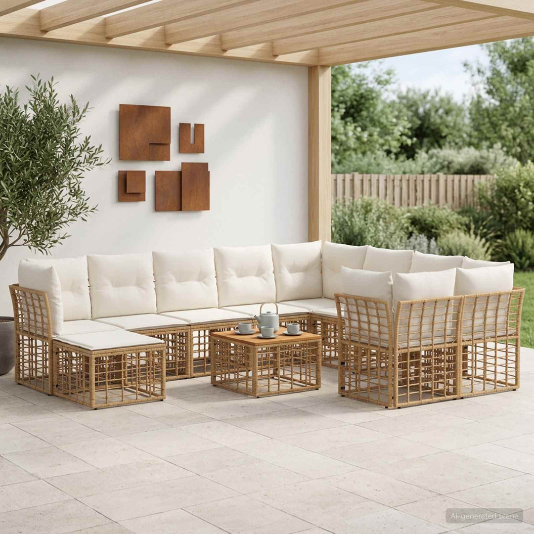 Udendørs sofagruppe 11 stk. Naturlig og Creme Hvid polyrattan