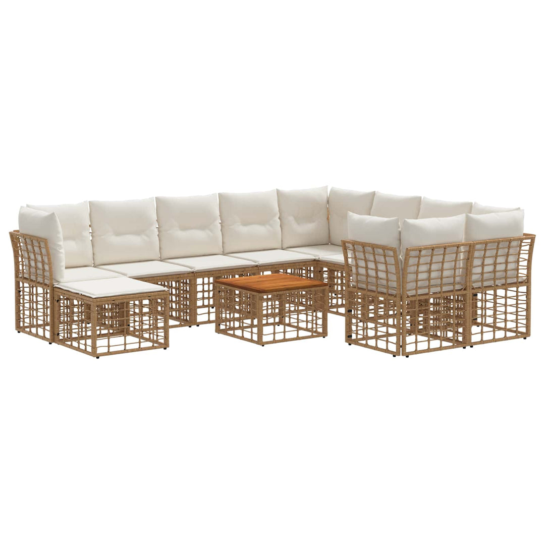 Udendørs sofagruppe 11 stk. Naturlig og Creme Hvid polyrattan