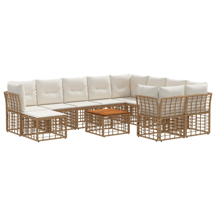 Udendørs sofagruppe 11 stk. Naturlig og Creme Hvid polyrattan