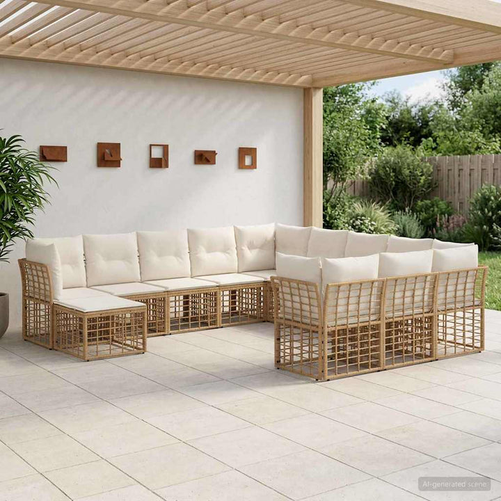 Udendørs sofagruppe 12 stk. Naturlig og Creme Hvid Polyester