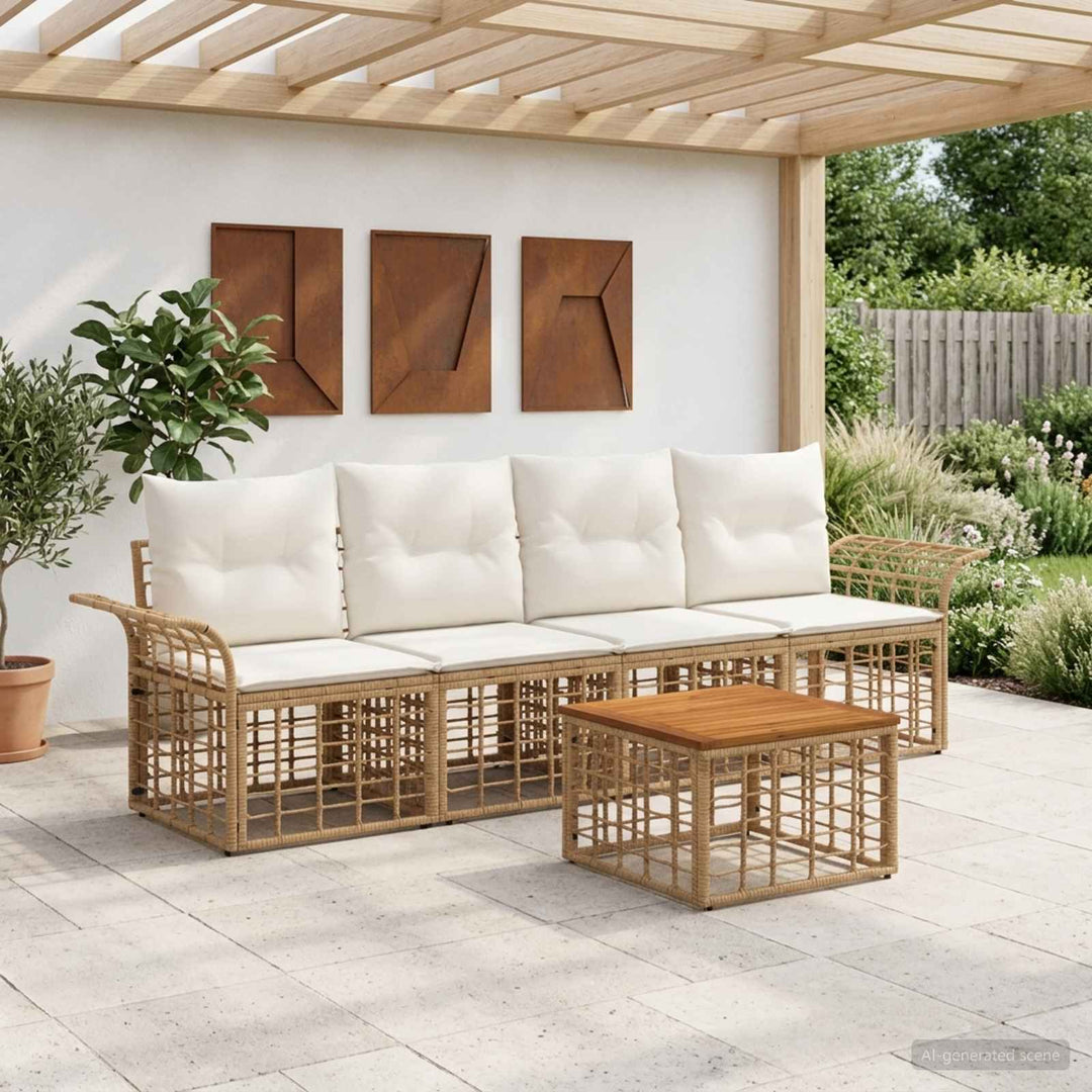 Udendørs sofagruppe 5 stk. Naturlig og Creme Hvid Polyester