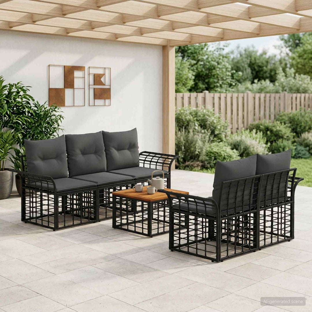 Udendørs sofagruppe 6 stk. Sort og Mørkegrå polyrattan