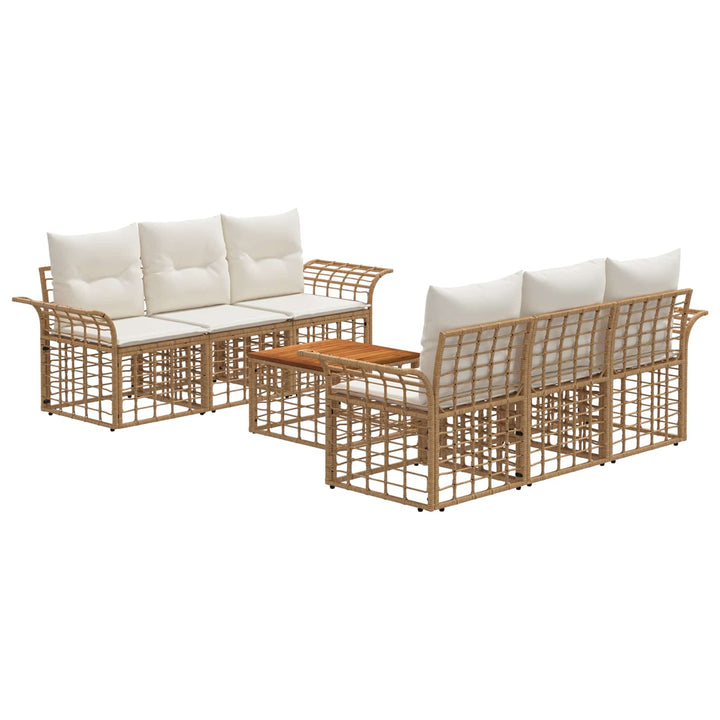 Udendørs sofagruppe 7 stk. Naturlig og Creme Hvid polyrattan