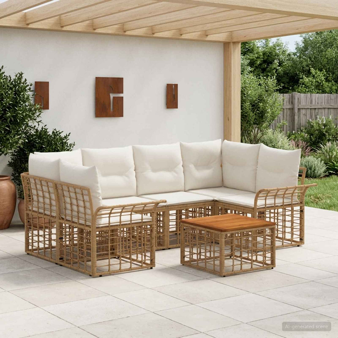 Udendørs sofagruppe 7 stk. Naturlig og Creme Hvid polyrattan