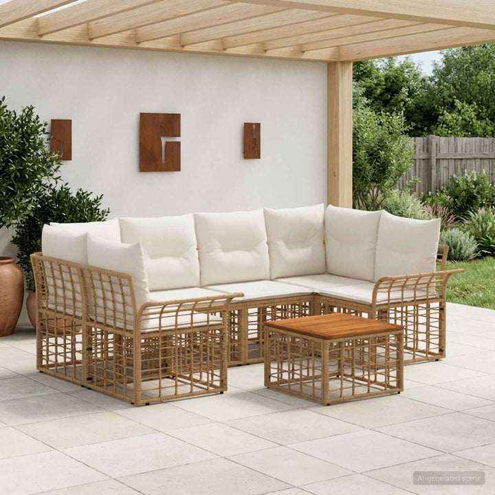 Udendørs sofagruppe 7 stk. Naturlig og Creme Hvid polyrattan