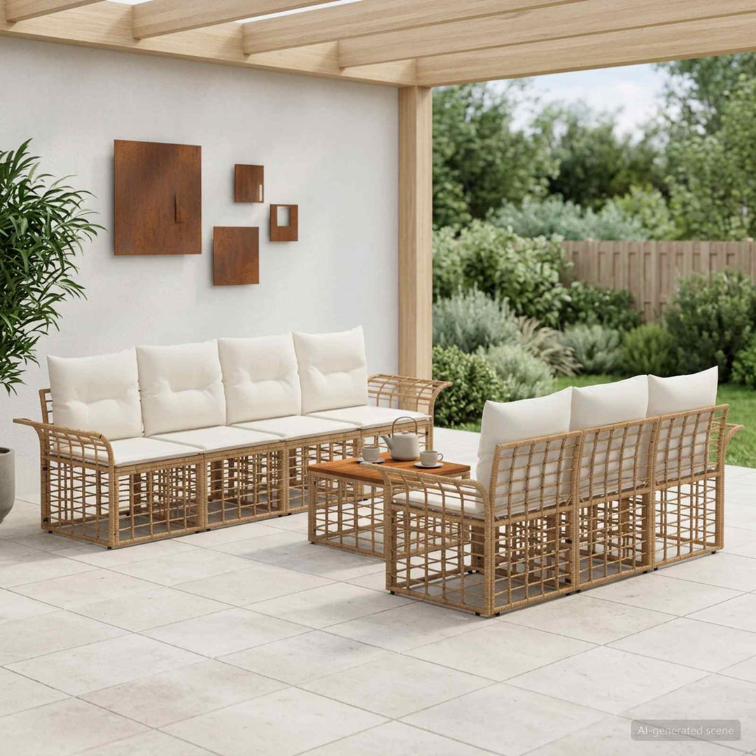 Udendørs sofagruppe 8 stk. Naturlig og Creme Hvid polyrattan
