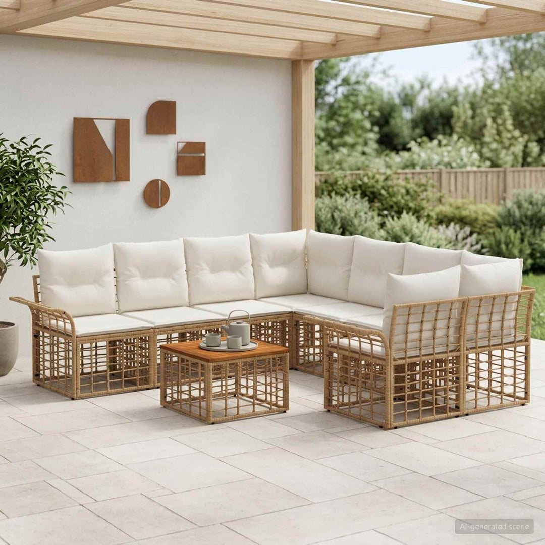 Udendørs sofagruppe 9 stk. Naturlig og Creme Hvid polyrattan