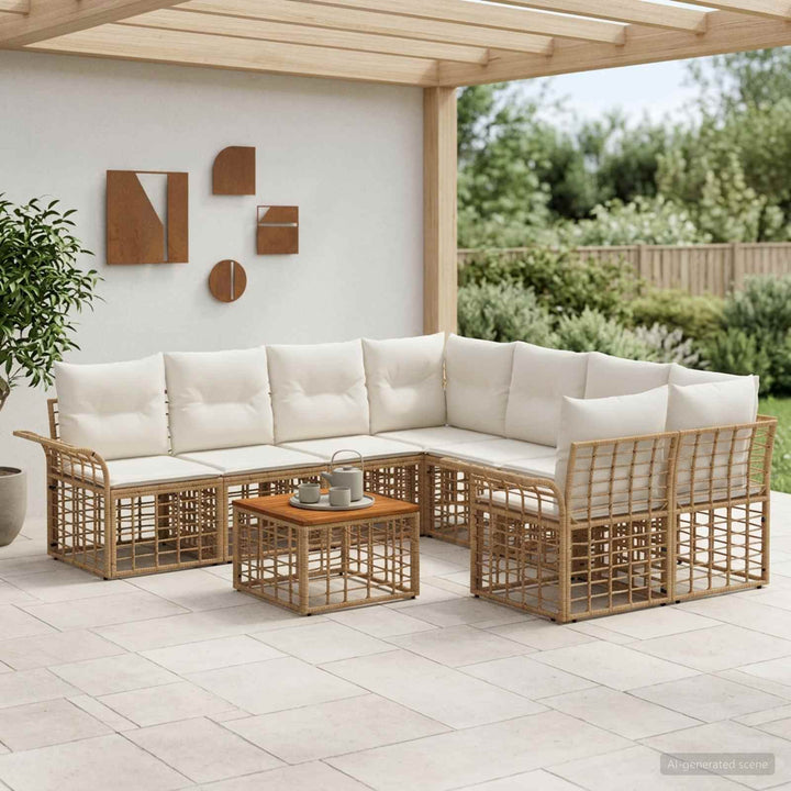 Udendørs sofagruppe 9 stk. Naturlig og Creme Hvid polyrattan