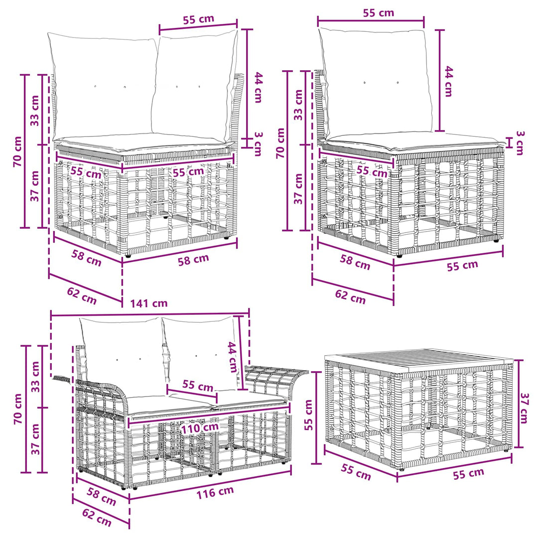 Udendørs sofagruppe 9 stk. Naturlig og Creme Hvid polyrattan